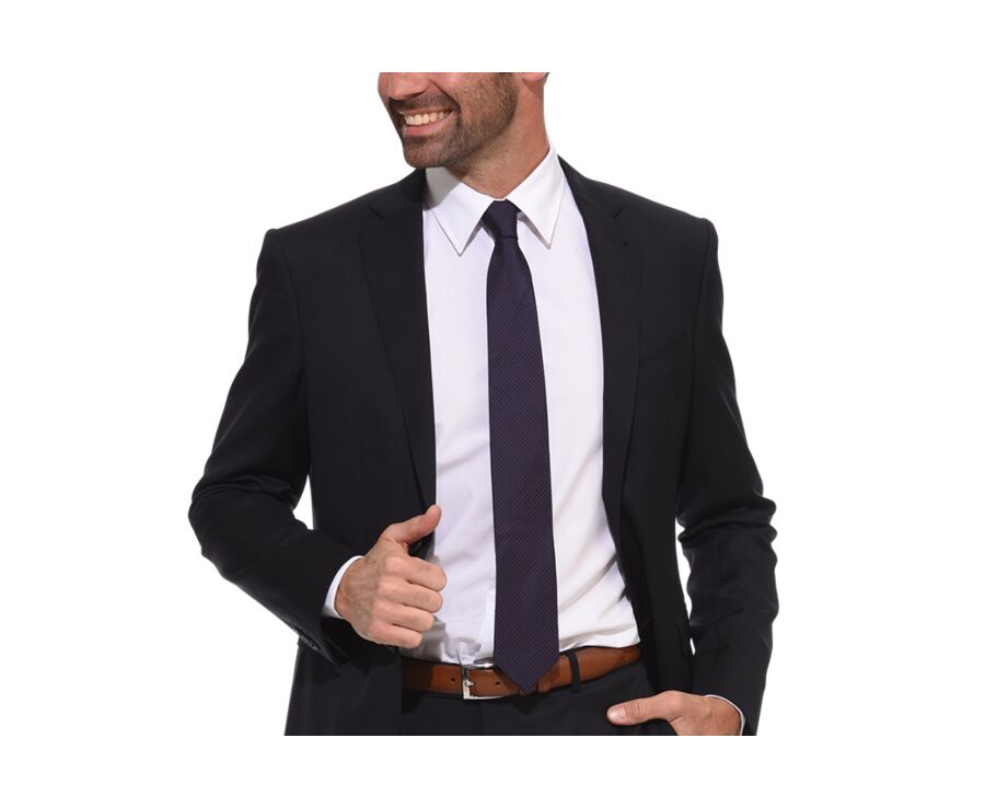 Navy Silk Tie - Red Micro dots