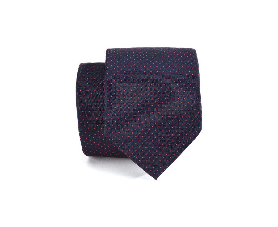 Navy Silk Tie - Red Micro dots