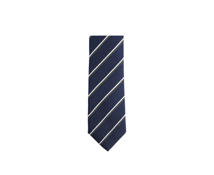 Navy Blue Green and Ecru Striped Silk Tie