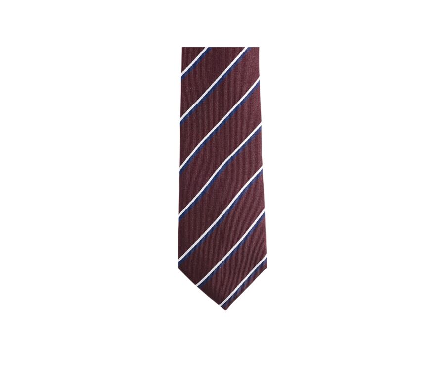 Burgundy Navy Bleu and Ecru Striped Silk Tie