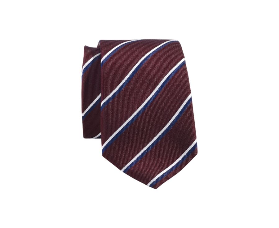 Burgundy Navy Bleu and Ecru Striped Silk Tie