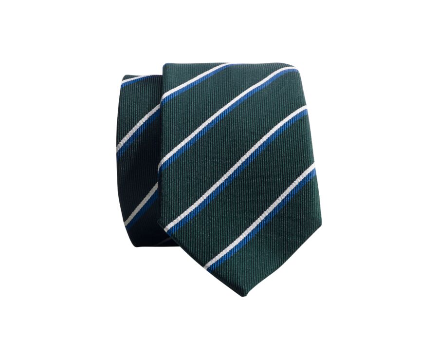 Green bleu and Ecru Striped Silk Tie