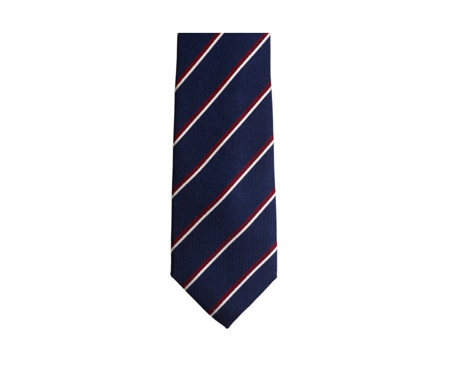 Navy, Red and Ecru Striped Silk Tie