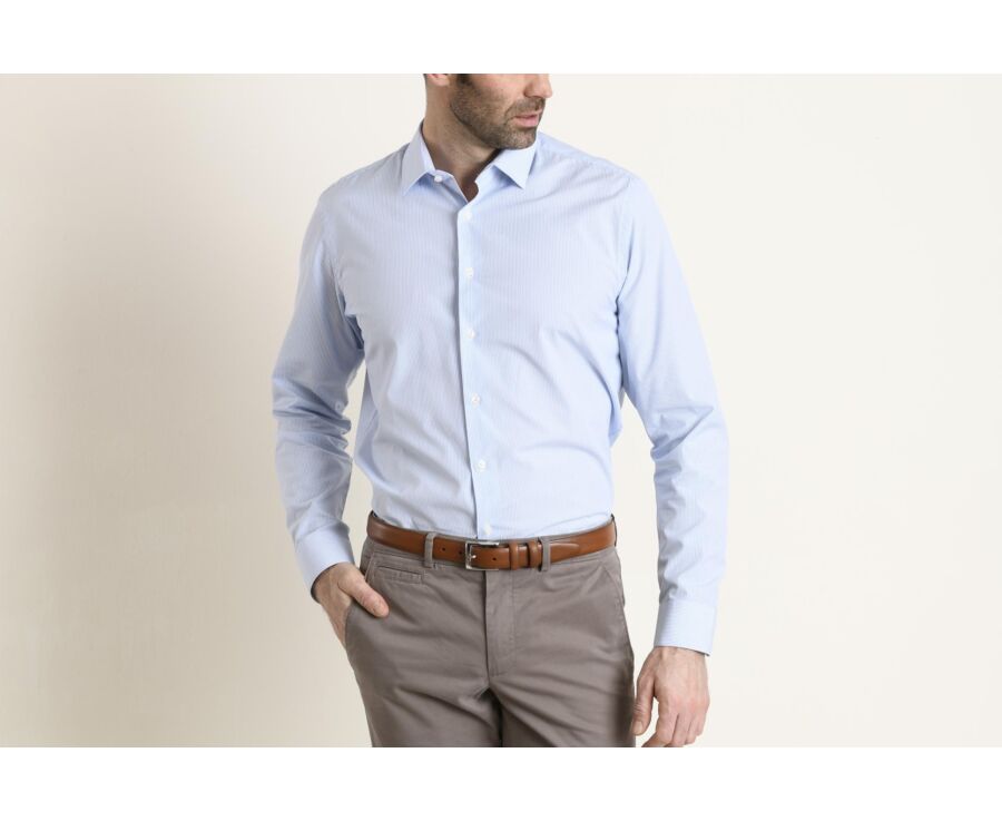 Light Blue Cotton shirt with thin stripes - GASPARD CLASSIC