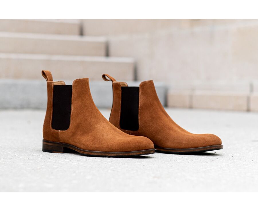 Cognac Suede Chelsea Boots - DAWSON II PATIN