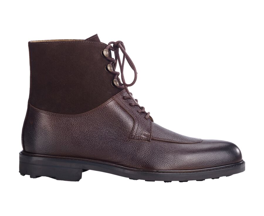 Chocolate Grained Leather Boots - KENT HIGH GOMME COUNTRY