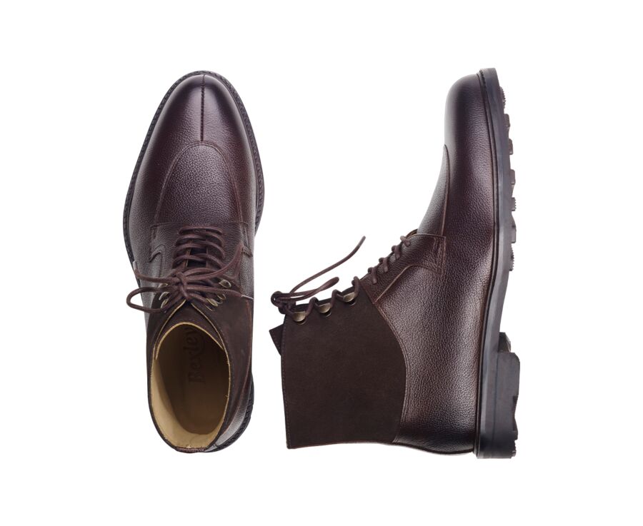Chocolate Grained Leather Boots - KENT HIGH GOMME COUNTRY
