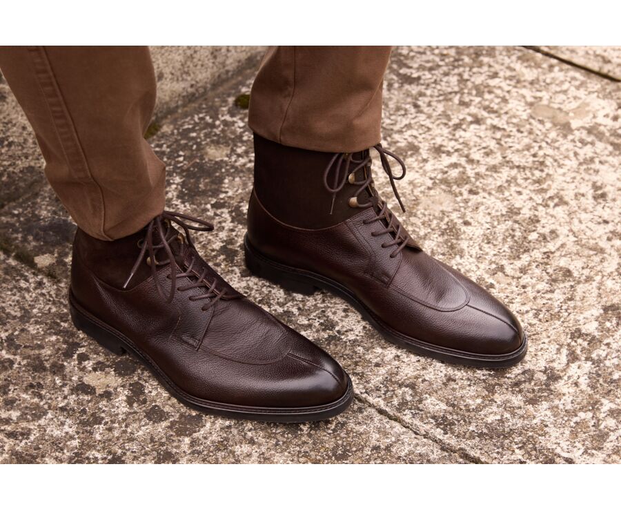 Chocolate Grained Leather Boots - KENT HIGH GOMME COUNTRY