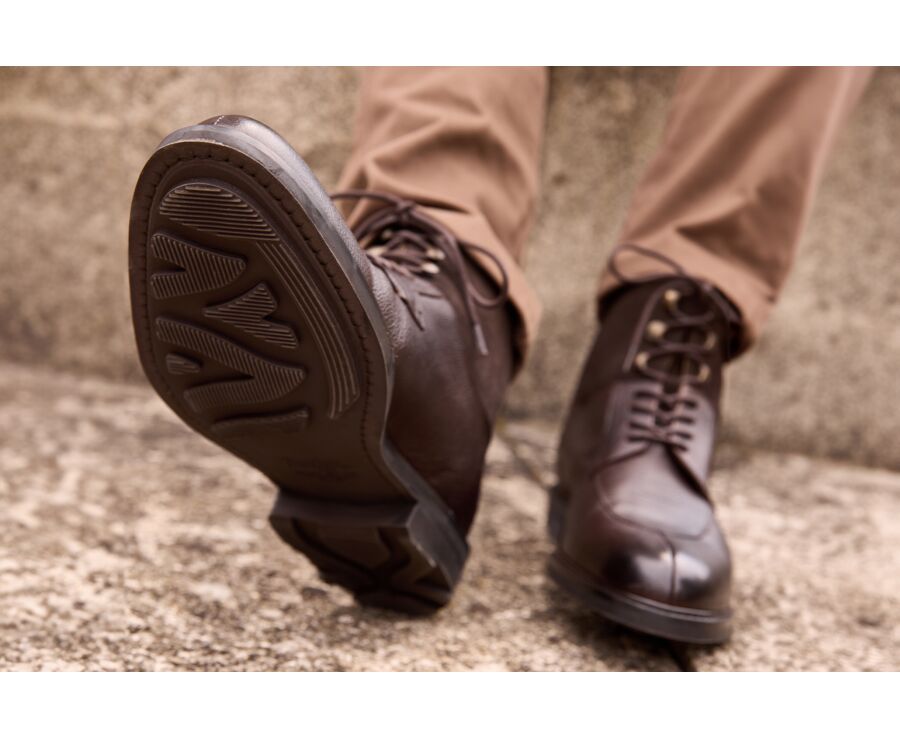 Chocolate Grained Leather Boots - KENT HIGH GOMME COUNTRY