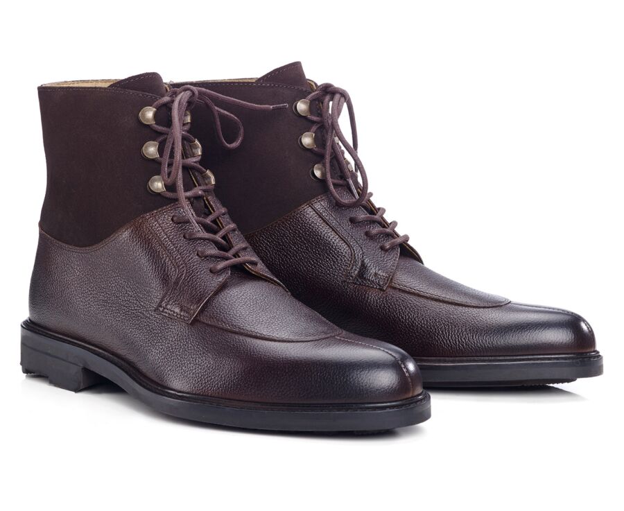 Chocolate Grained Leather Boots - KENT HIGH GOMME COUNTRY