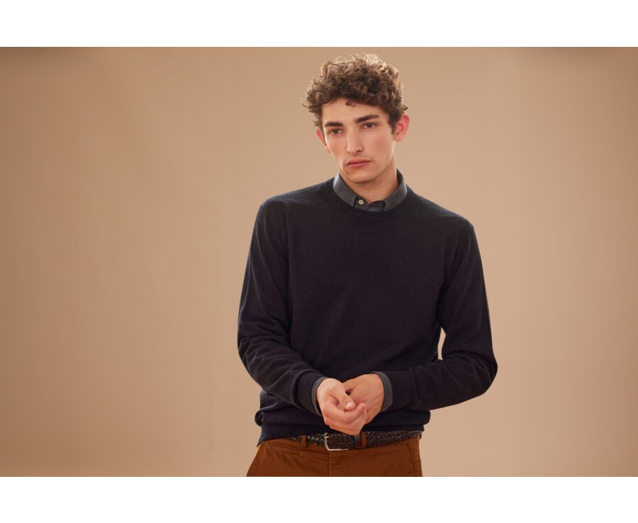 Black round-neck wool jumper - CONAN