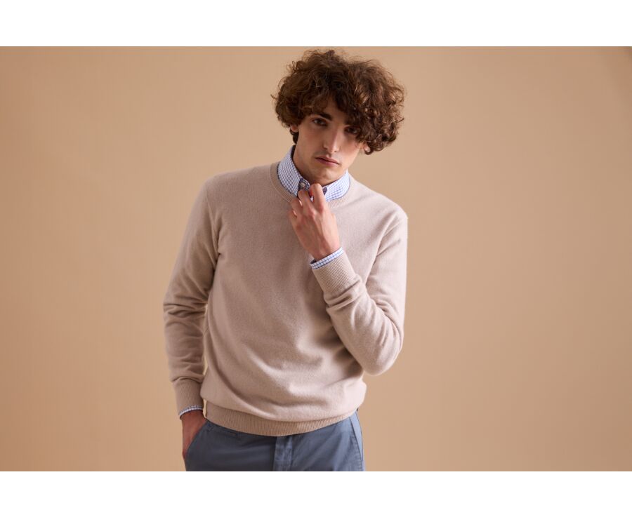 Light beige round-neck wool jumper - CONAN