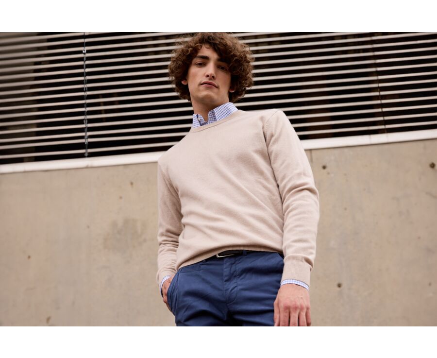 Light beige round-neck wool jumper - CONAN