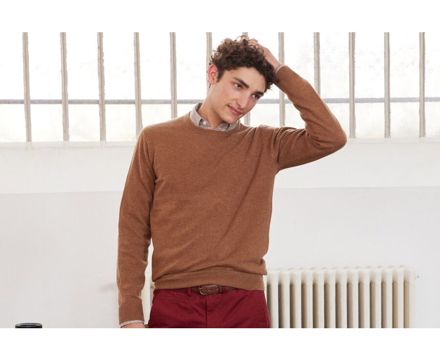 Melange Hazelnut round-neck wool jumper - CONAN