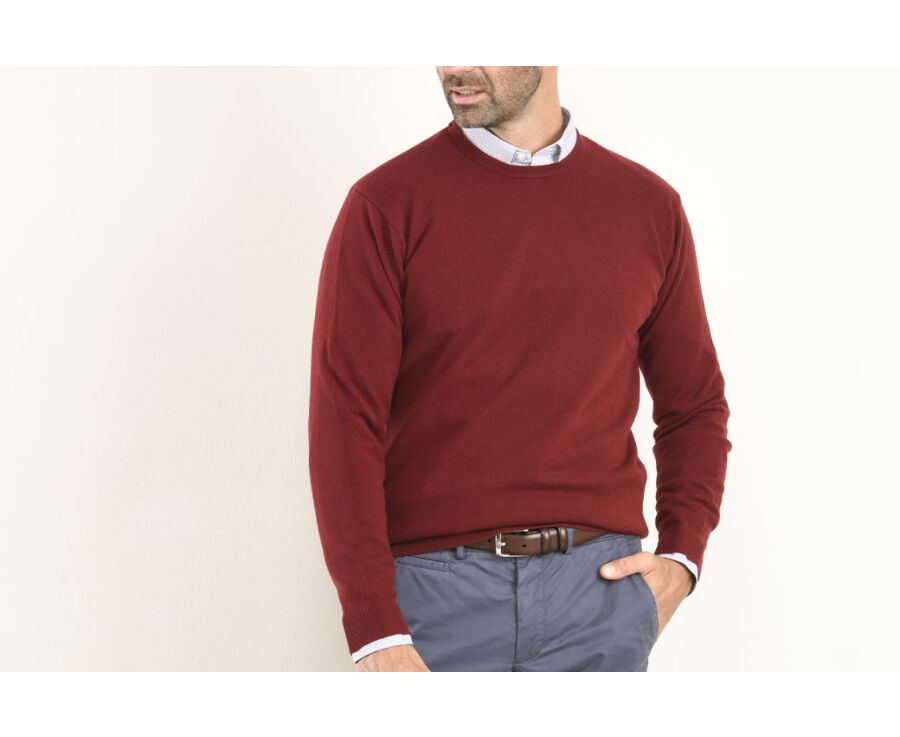 Dark Red round-neck wool pullover - CONAN