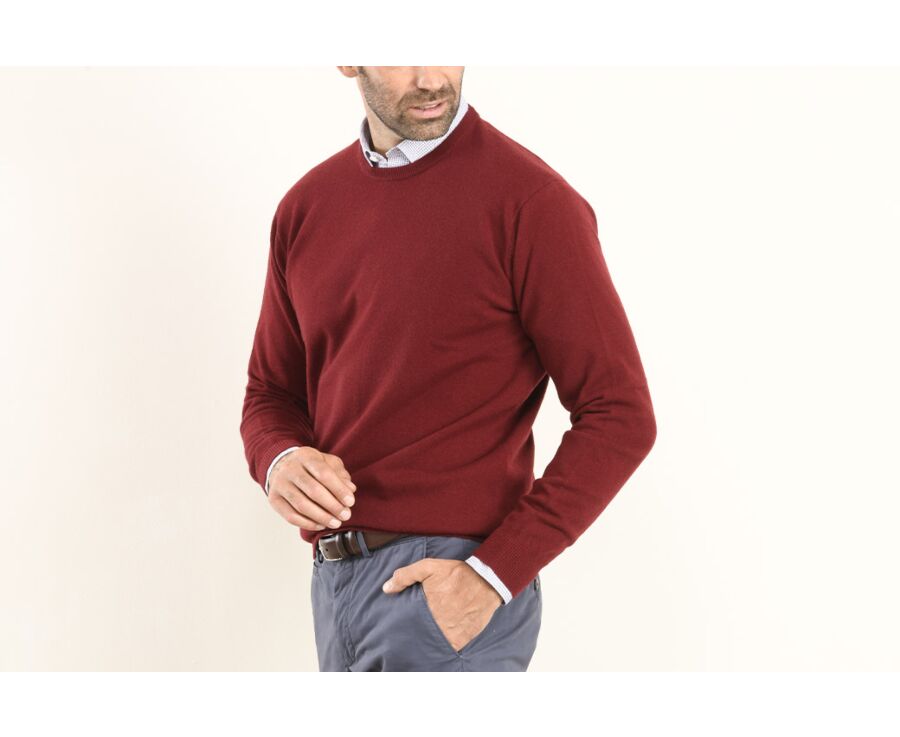 Dark Red round-neck wool pullover - CONAN