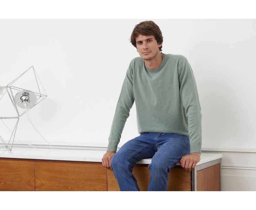Lime Green round-neck wool jumper - CONAN