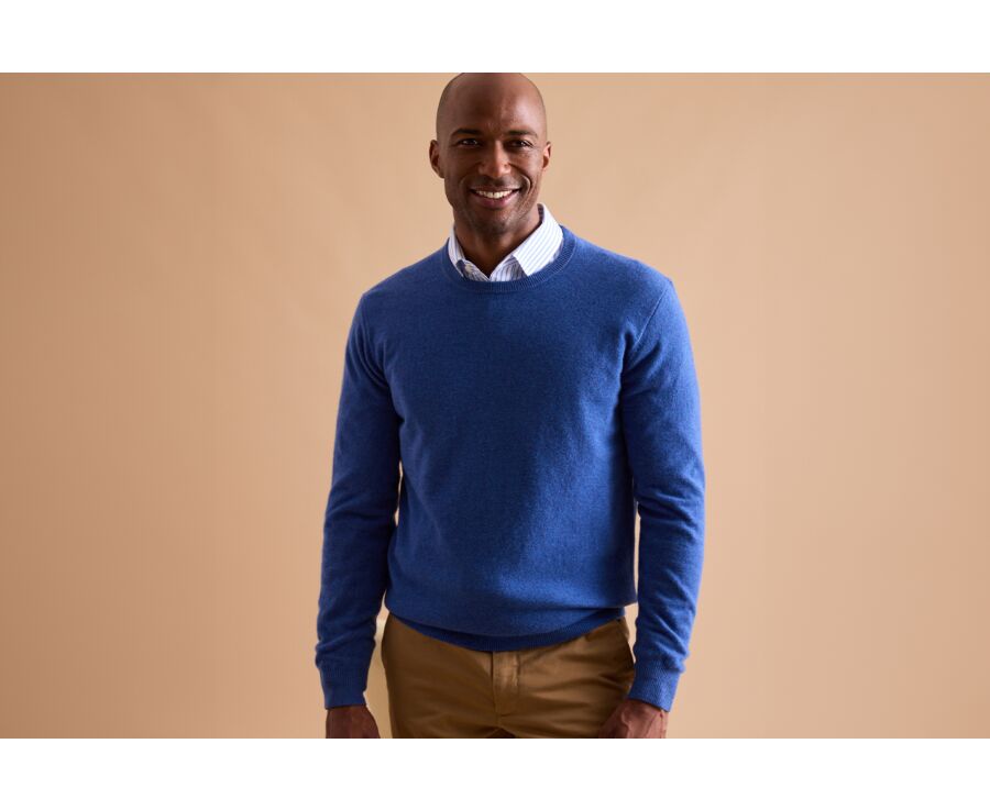Mottled Jean Blue round-neck wool jumper - CONAN