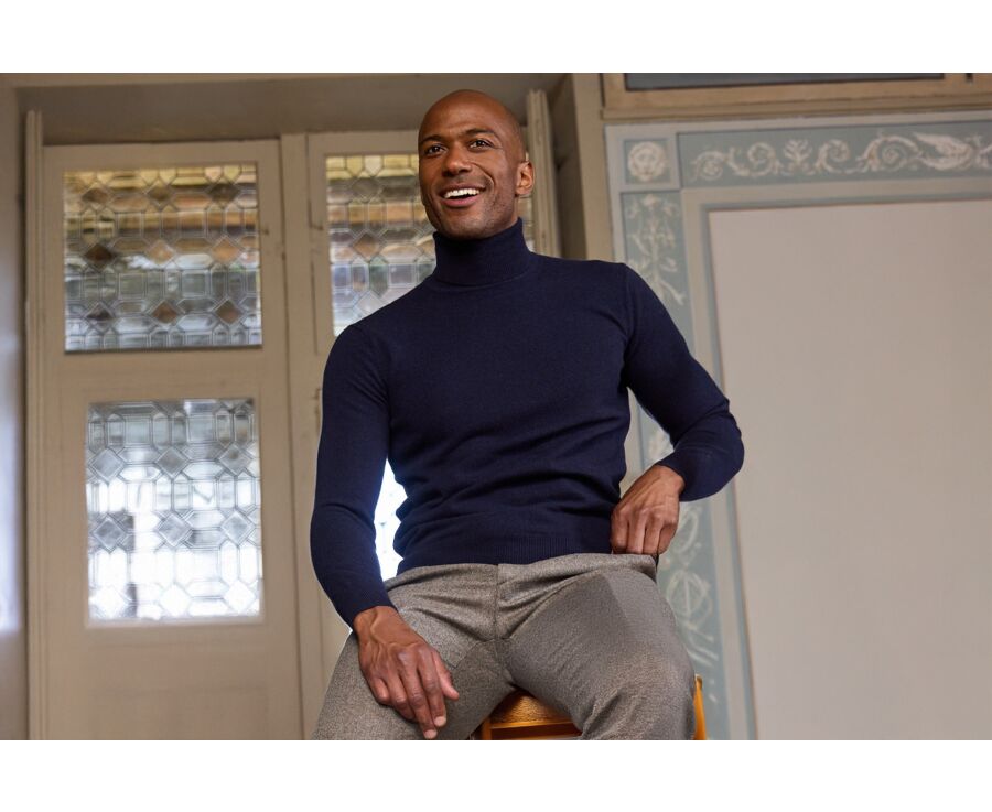 Navy wool roll-neck jumper - EMERIC