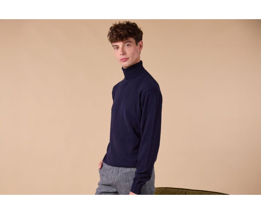 Navy wool roll-neck jumper - EMERIC