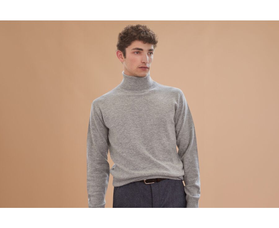 Grey Melange wool roll-neck jumper - EMERIC