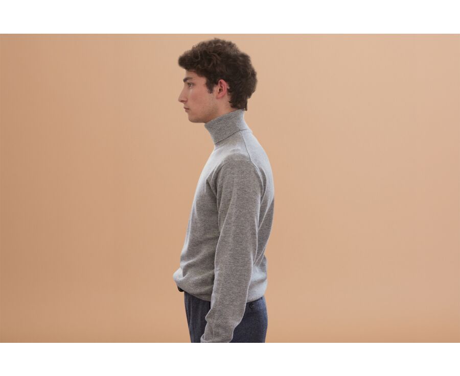 Grey Melange wool roll-neck jumper - EMERIC