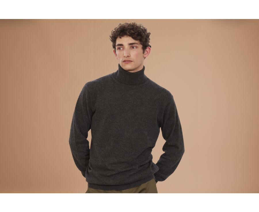 Grey Anthracite wool roll-neck jumper - EMERIC