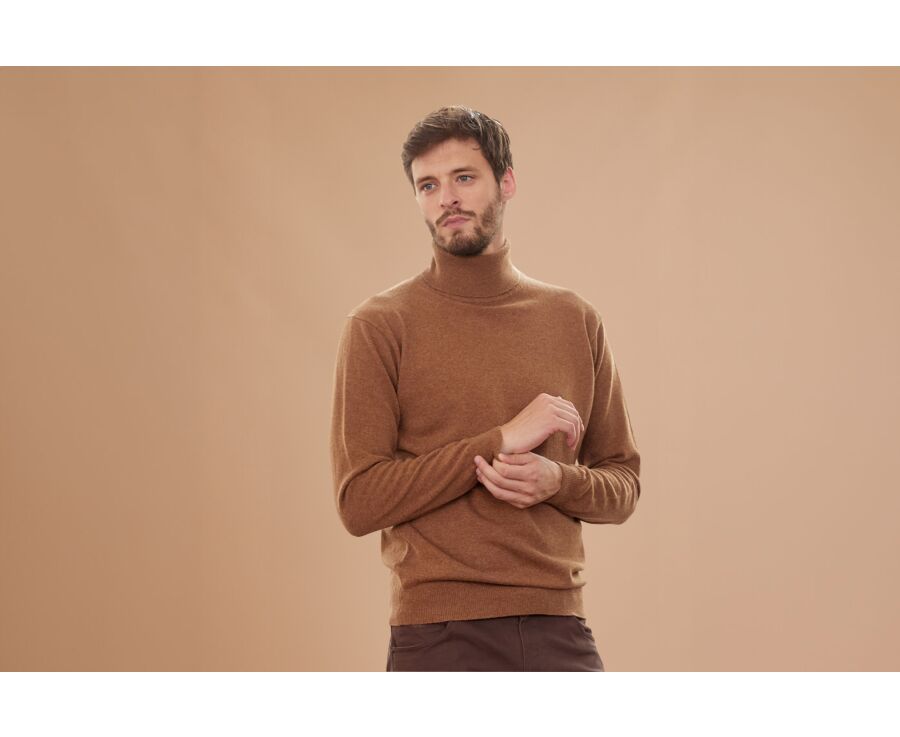 Melange Hazelnut wool roll-neck jumper - EMERIC