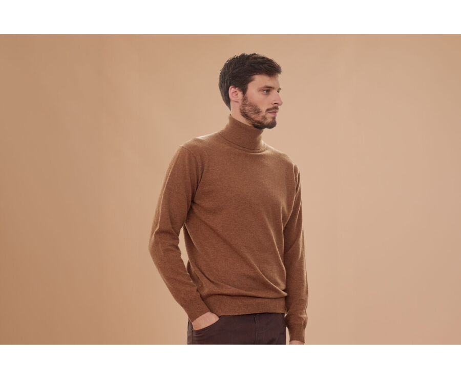 Melange Hazelnut wool roll-neck jumper - EMERIC