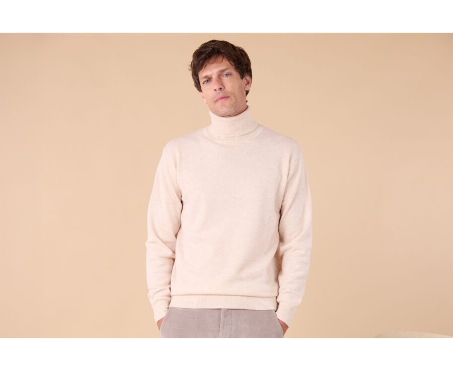 Men's roll-neck jumper – Light Heather Beige - EMERIC