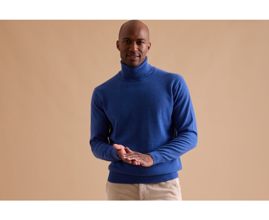 Mottled Jean Blue wool roll-neck jumper - EMERIC