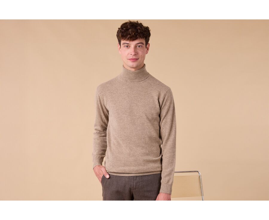 Men's roll-neck jumper – Light Heather Taupe - EMERIC