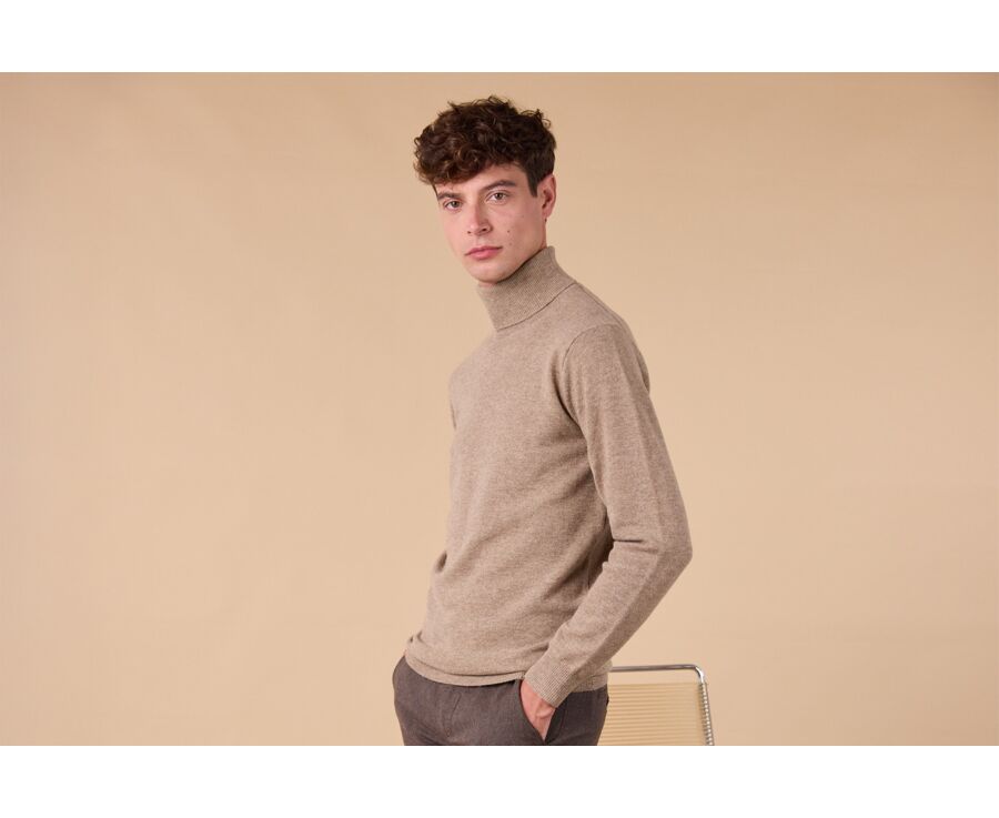 Men's roll-neck jumper – Light Heather Taupe - EMERIC
