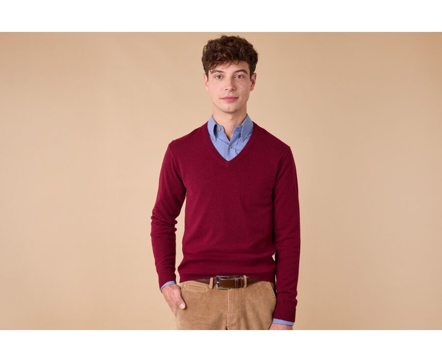 Burgundy V-neck wool jumper - ELIAN