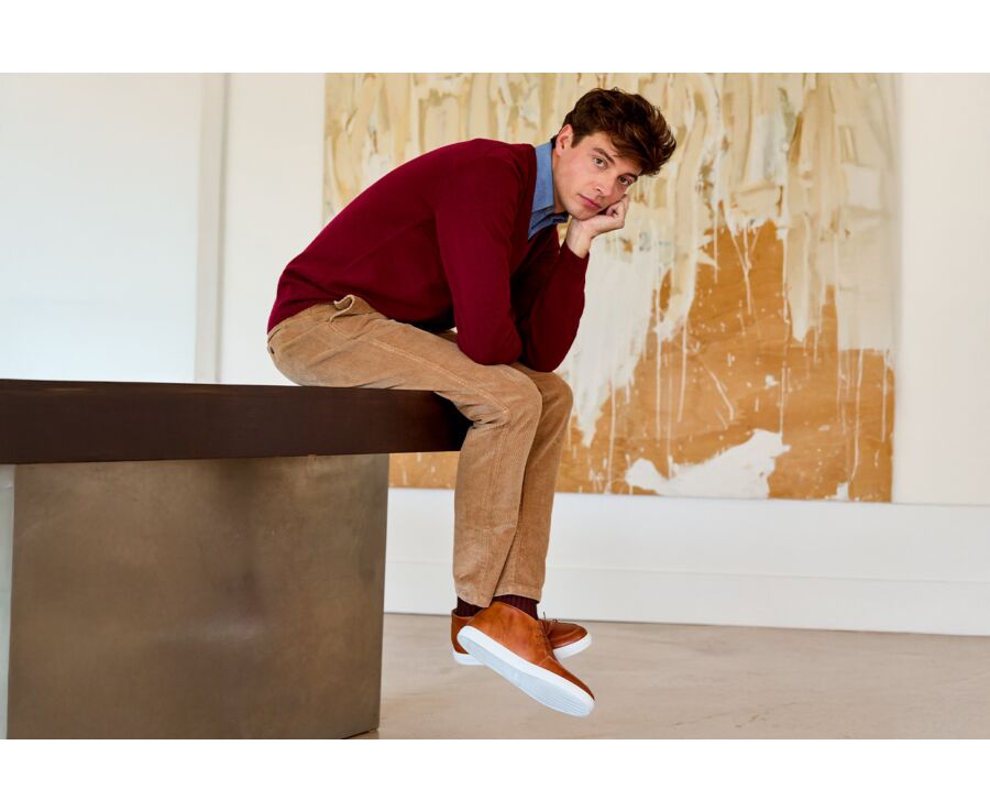 Burgundy V-neck wool jumper - ELIAN