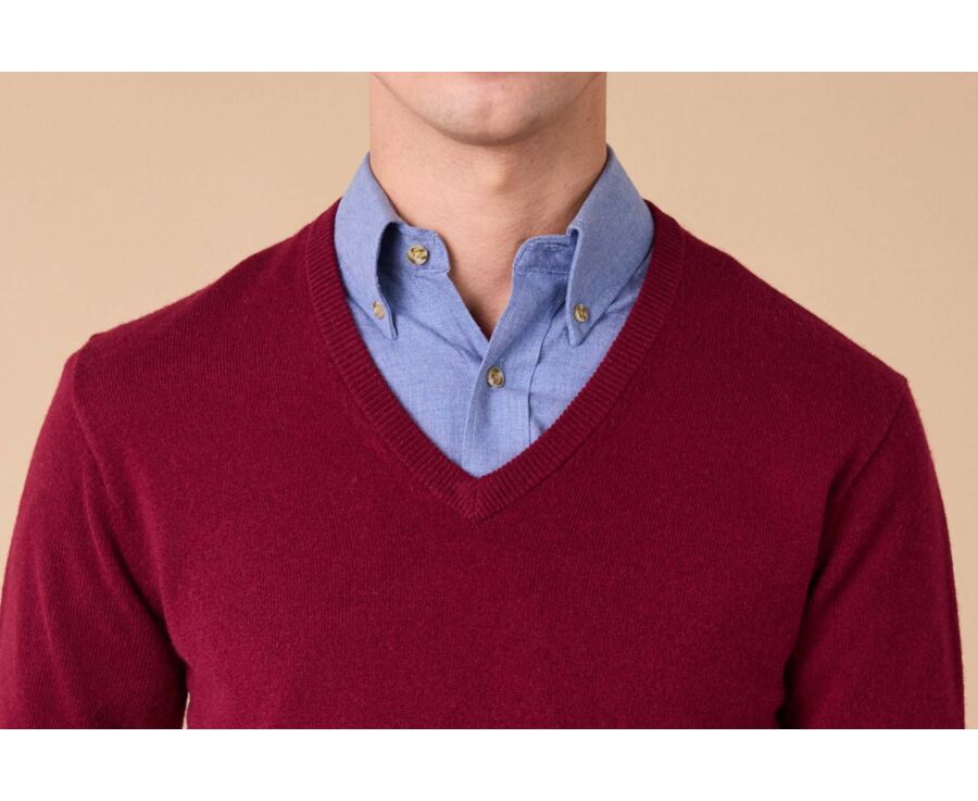 Burgundy V-neck wool jumper - ELIAN