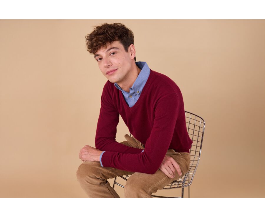 Burgundy V-neck wool jumper - ELIAN