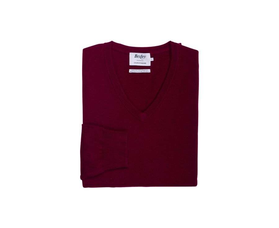 Burgundy V-neck wool jumper - ELIAN