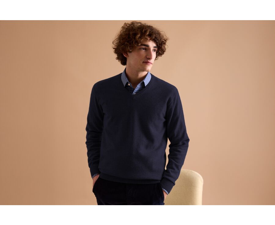 Navy v-neck wool jumper - ELIAN