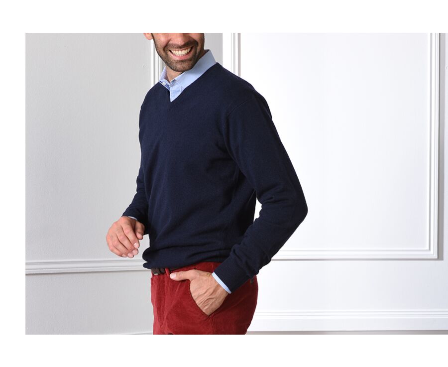 Navy v-neck wool jumper - ELIAN