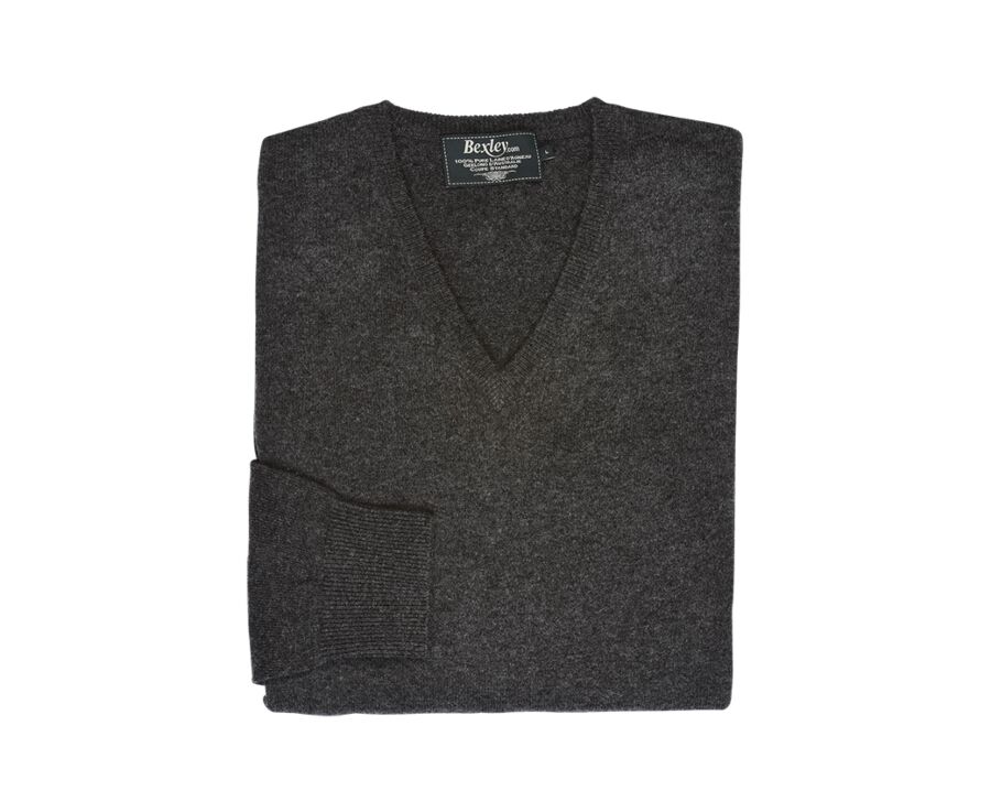 Grey Anthracite v-neck wool jumper - ELIAN