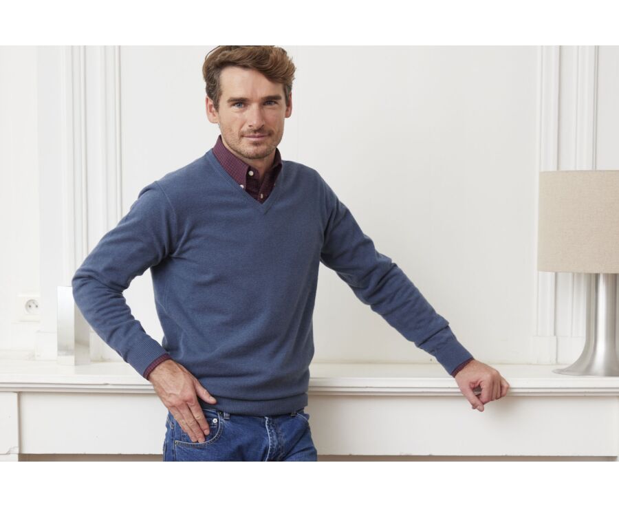 Petrol Blue v-neck wool jumper - ELIAN