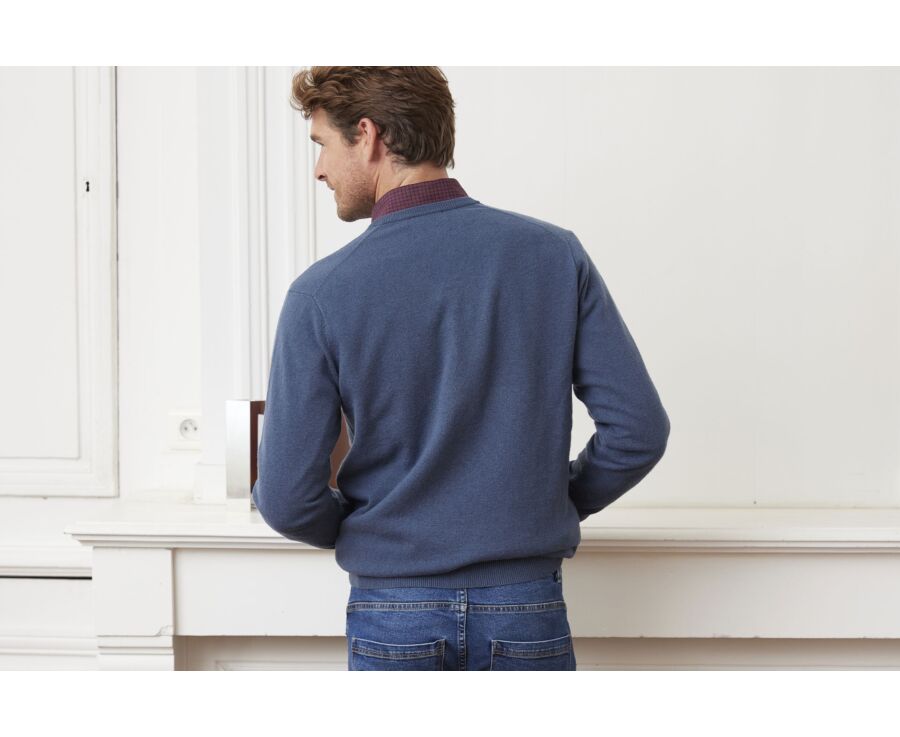 Petrol Blue v-neck wool jumper - ELIAN