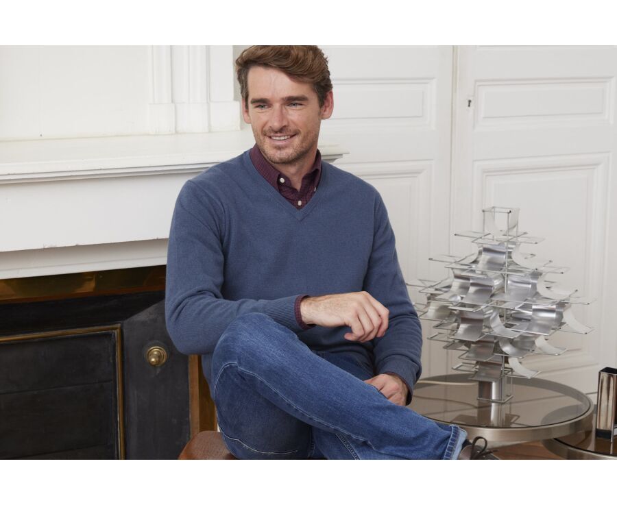 Petrol Blue v-neck wool jumper - ELIAN
