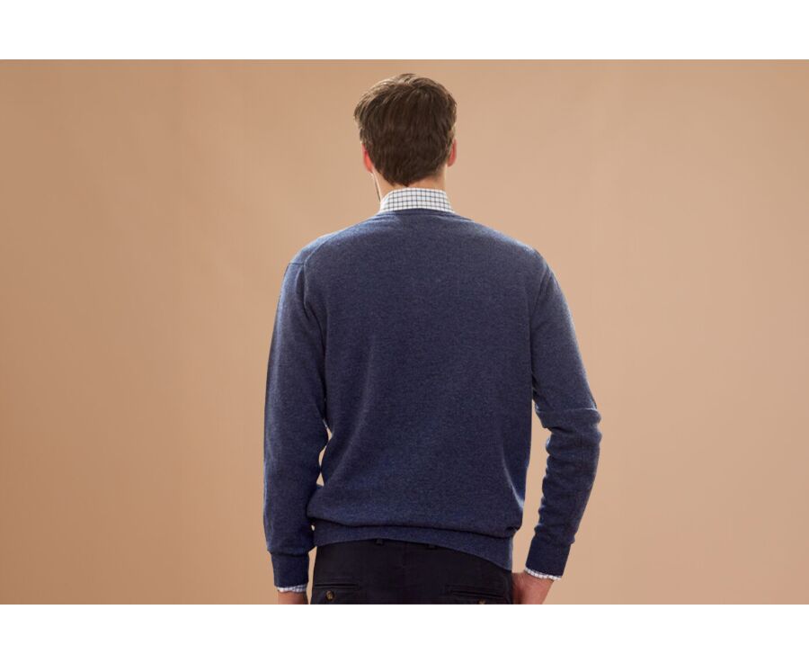Dark Blue Melange v-neck wool jumper - ELIAN