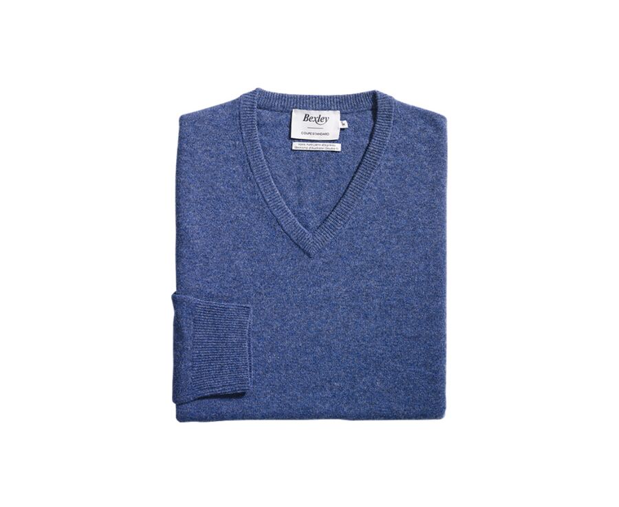 Dark Blue Melange v-neck wool jumper - ELIAN