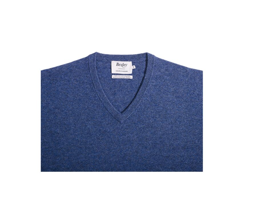 Dark Blue Melange v-neck wool jumper - ELIAN