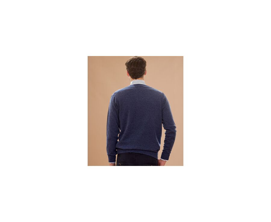 Dark Blue Melange v-neck wool jumper - ELIAN