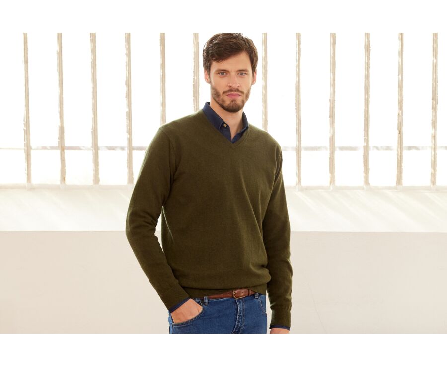 Green v-neck wool jumper - ELIAN