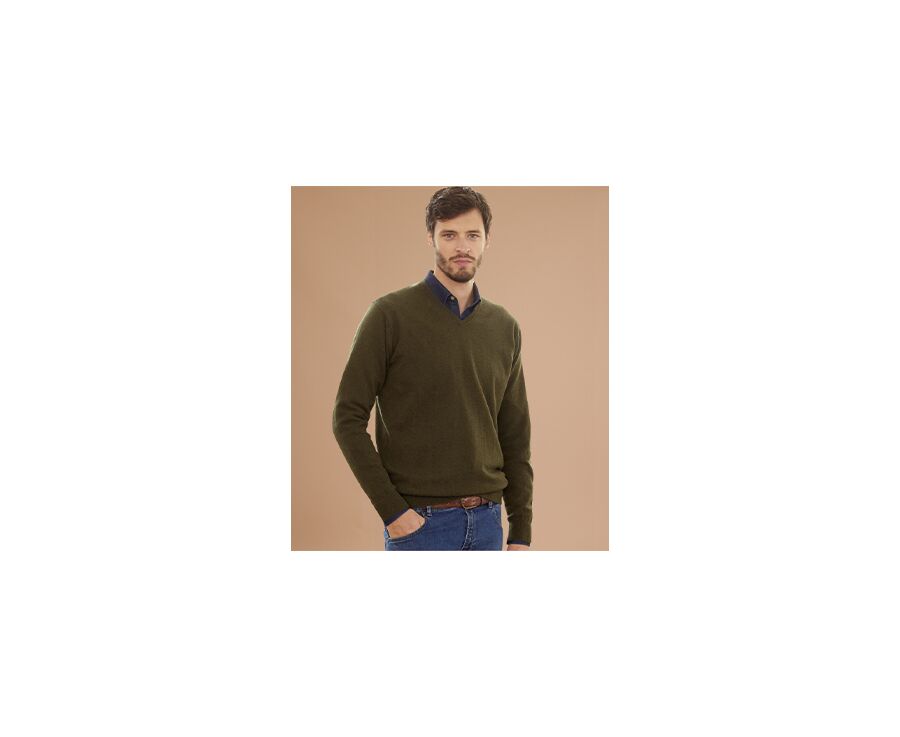 Green v-neck wool jumper - ELIAN